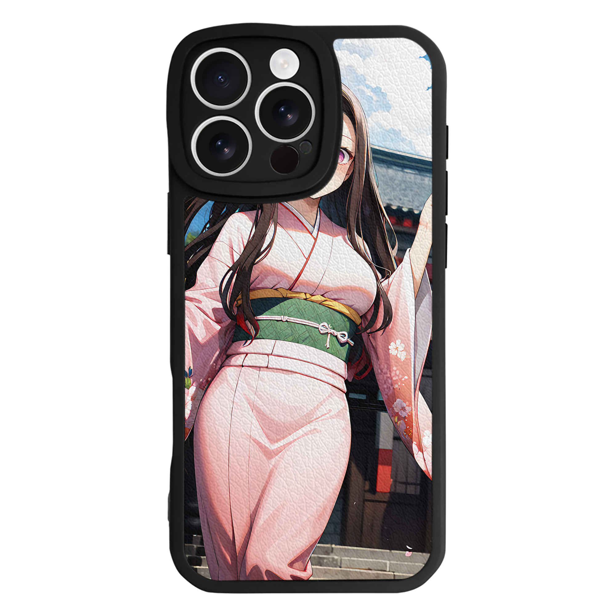 （画像用） 鬼滅の刃（きめつのやいば）竈門 禰󠄀豆子／かまど ねずこ Kamado Nezuko 【iPhone 16シリーズ対応】シリコンスマホケース（レザー調） 材質：シリコン